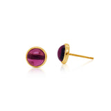 Round Pink Tourmaline Stud Earrings, 8 MM, 18K Yellow Gold