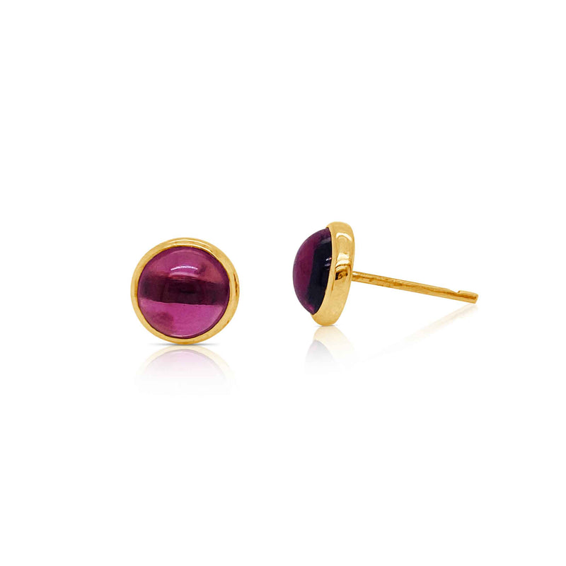 Round Pink Tourmaline Stud Earrings, 8 MM, 18K Yellow Gold