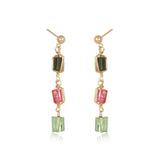 Chunky Tourmaline Dangle Earrings, Yellow Gold Plating