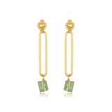 Green Tourmaline Drop Paperclip Earrings, Yellow Gold Plating