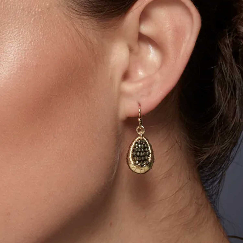 Pyrite Pear Shape Dangle Earrings, Yellow Gold Plating