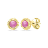Cabochon Pink Sapphire Stud Earrings, 14K Yellow Gold