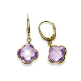 Amethyst Clover Shaped Drop Earrings, 14K Yellow Gold