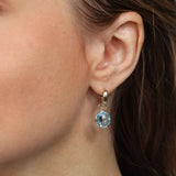 Hoop Earrings with Detachable 9.5MM Blue Topaz Dangles, 14K Yellow Gold