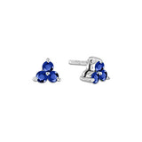 Triple Cluster Sapphire Stud Earrings, 14K White Gold