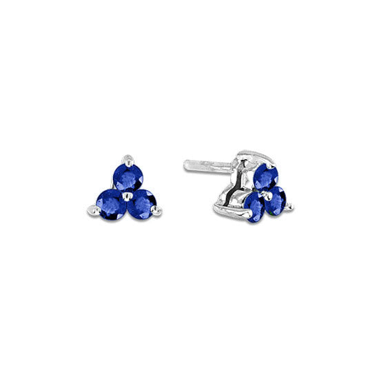 Triple Cluster Sapphire Stud Earrings, 14K White Gold