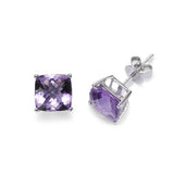 Cushion Cut Amethyst Stud Earrings, 14K White Gold