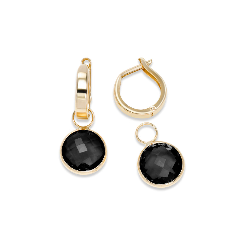 Hoop Earrings with Detachable 9.5MM Black Onyx Dangles, 14K Yellow Gold