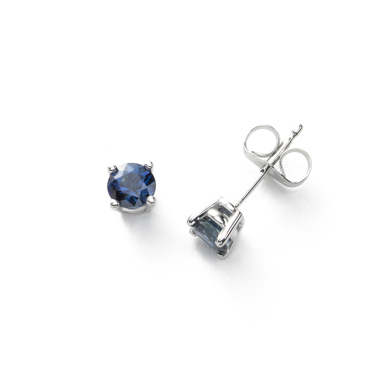 Fine Blue Sapphire Stud Earrings, 4 MM, 14K White Gold