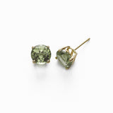 Round Prasiolite Stud Earrings, 8 MM, 14K Yellow Gold