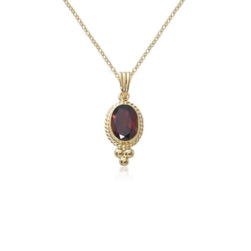Framed Oval Garnet Pendant, 14K Yellow Gold