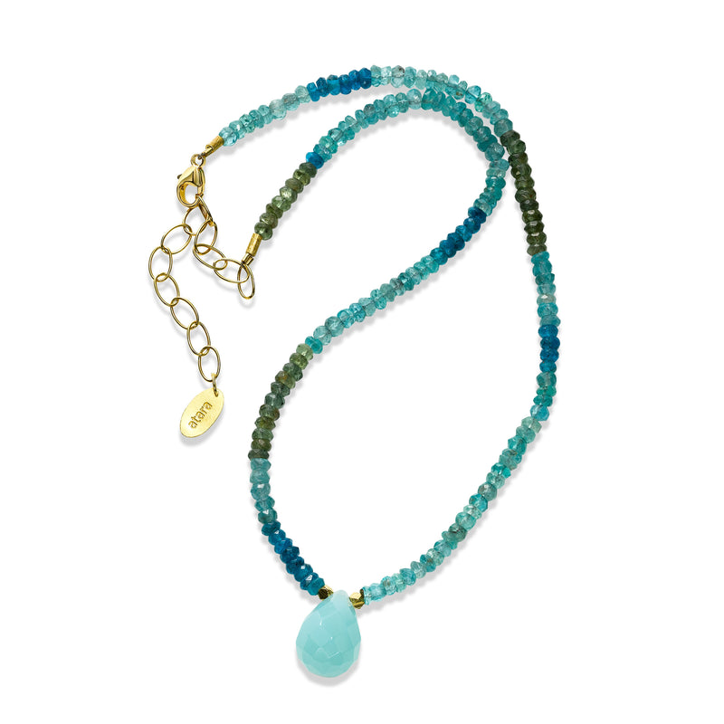Chalcedony Drop on Apatite Necklace, 24K Yellow Gold Vermeil