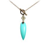 Marquise Shape Turquoise Drop Necklace, 14K Yellow Gold