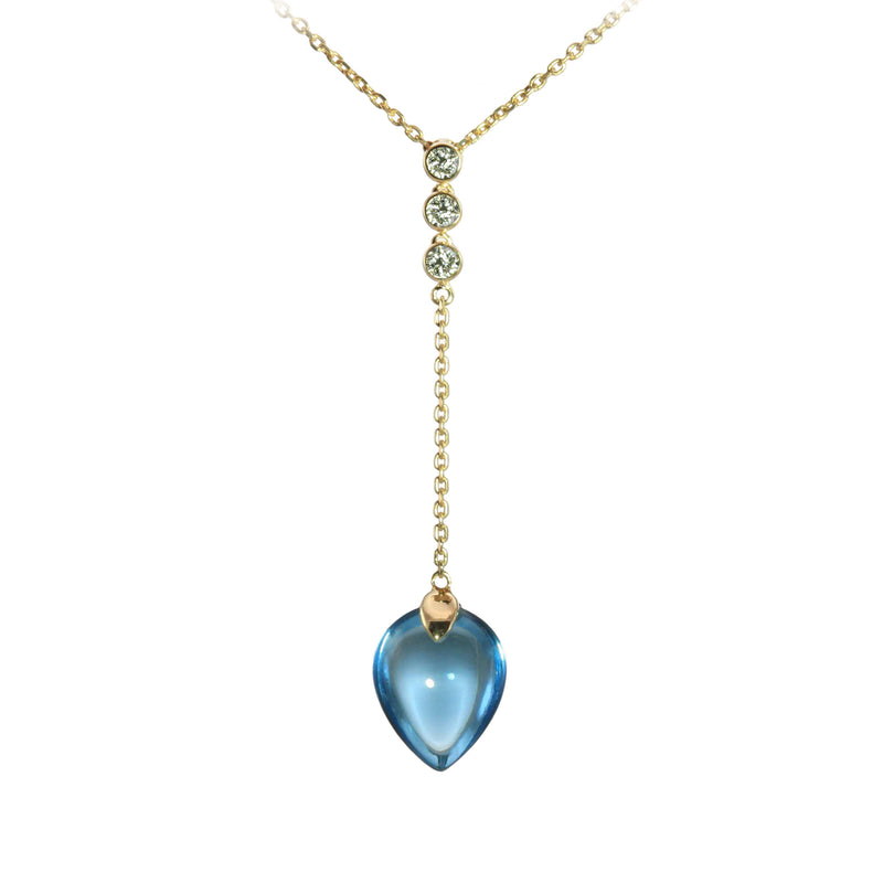Pear Shape Swiss Blue Topaz Drop Necklace, 14K Yellow Gold