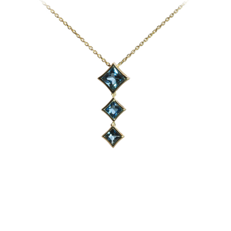 Princess Cut London Blue Topaz Drop Necklace, 14K Yellow Gold