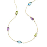 Bezel Set Multi Stone Station Necklace, 14K Yellow Gold
