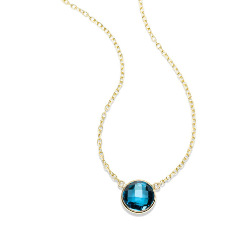 Bezel Set Round London Blue Topaz Necklace, 14K Yellow Gold