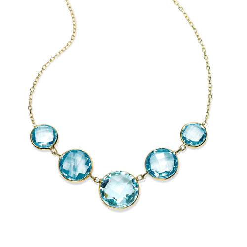 Bezel Set Graduated Blue Topaz Necklace, 14K Yellow Gold