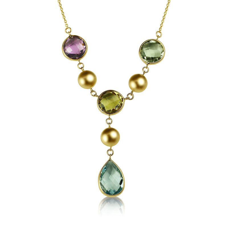 Multi Color Gemstone 'Y' Style Necklace, 14K Yellow Gold