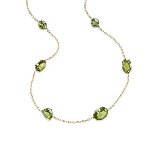 Bezel Set Peridot Station Necklace, 14K Yellow Gold