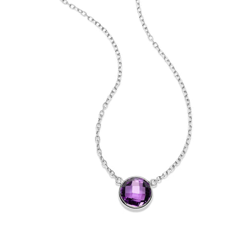 Bezel Set Round Amethyst Necklace, 14K White Gold
