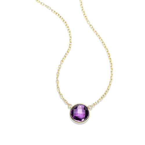 Bezel Set Round Amethyst Necklace, 14K Yellow Gold