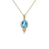 Framed Oval Blue Pendant, 14K Yellow Gold