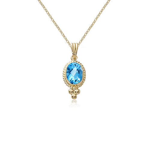 Framed Oval Blue Pendant, 14K Yellow Gold