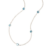 Bezel Set Blue Topaz Station Necklace, 14K White Gold