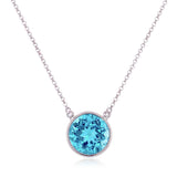 Round Blue Topaz Necklace, White Gold Plating