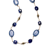 Kyanite, Lapis, and Pyrite Gemstone Necklace, 35 Inches, Sterling Silver