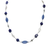 Kyanite, Lapis, Moonstone and Pyrite Necklace, 17 Inches, Sterling Silver