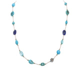 Multi Stone Blue Tone Necklace, 17 Inches, Sterling Silver