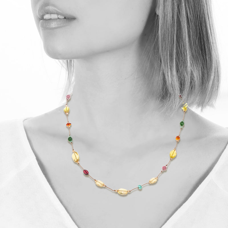 Multi Stone Yellow Tones Necklace, 17 Inches, Sterling Silver