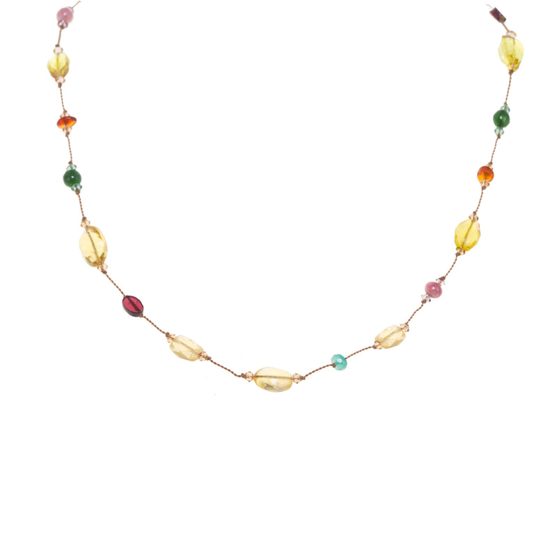 Multi Stone Yellow Tones Necklace, 17 Inches, Sterling Silver
