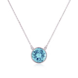Bezel Set Blue Topaz Necklace, 14K White Gold