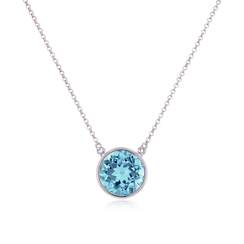 Bezel Set Blue Topaz Necklace, 14K White Gold