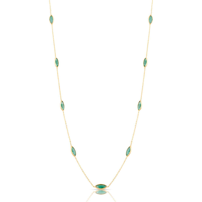 Emerald Marquise Shape Necklace, 17.50 Inches, 18K Yellow Gold