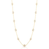 Rainbow Moonstone Station Necklace, 17.50 Inches, 18K Yellow Gold