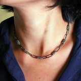 Pyrite Paperclip Necklace, Oxidized Silver