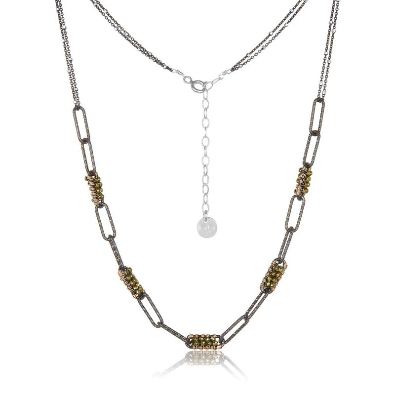 Pyrite Paperclip Necklace, Oxidized Silver