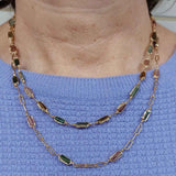 Multicolor Tourmaline Station Necklace, Yellow Gold Plating