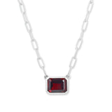 Rectangular Garnet Necklace, Sterling Silver