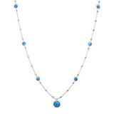 Blue Mother Of Pearl Station Necklace, 18 Inches, Sterling Silver