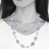 Aquamarine and White Freshwater Pearl 35-Inch Necklace