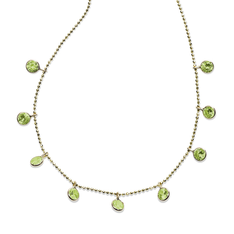 Bezel Set Peridot Drop Necklace, 18 Inches, 14K Yellow Gold