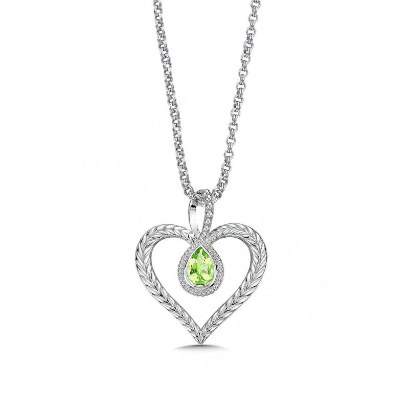 Heart Pendant with Peridot Teardrop, Sterling Silver