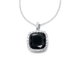 Black Onyx And White Sapphire Halo Pendant, 14K White Gold