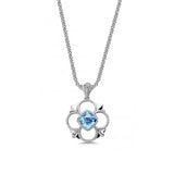 Floral Open Motif Blue Topaz Pendant, Sterling Silver