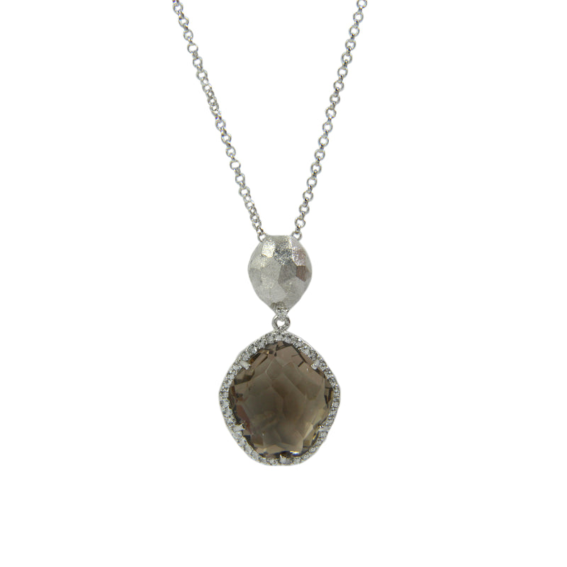Freeform Smoky Quartz and White Topaz Pendant, Sterling Silver and Vermeil